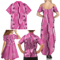 Hawaii Maile Lei Family Matching Summer Maxi Dress and Hawaiian Shirt With Pink Monstera Pattern LT05 - Polynesian Pride