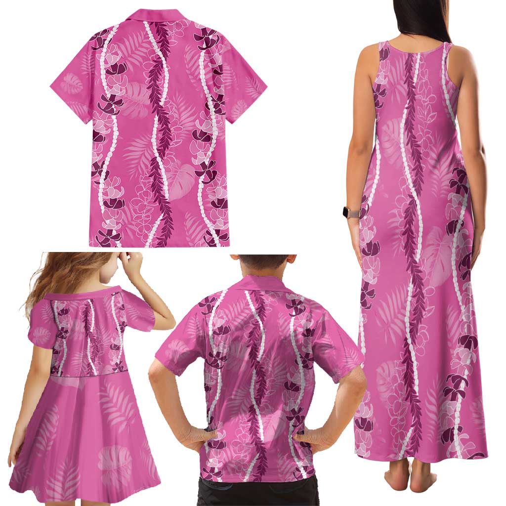 Hawaii Maile Lei Family Matching Tank Maxi Dress and Hawaiian Shirt - Pink Monstera Pattern LT05 - Polynesian Pride