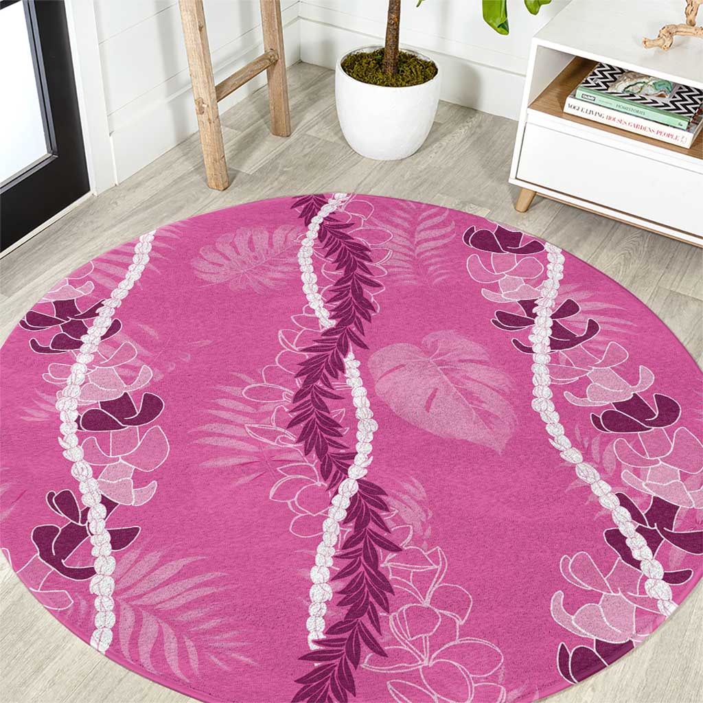 Hawaii Maile Lei Round Carpet With Pink Monstera Pattern LT05 Pink - Polynesian Pride