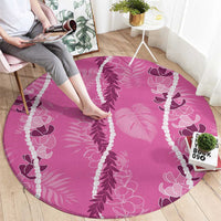 Hawaii Maile Lei Round Carpet With Pink Monstera Pattern LT05 - Polynesian Pride