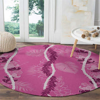 Hawaii Maile Lei Round Carpet With Pink Monstera Pattern LT05 - Polynesian Pride
