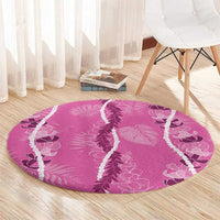 Hawaii Maile Lei Round Carpet With Pink Monstera Pattern LT05 - Polynesian Pride