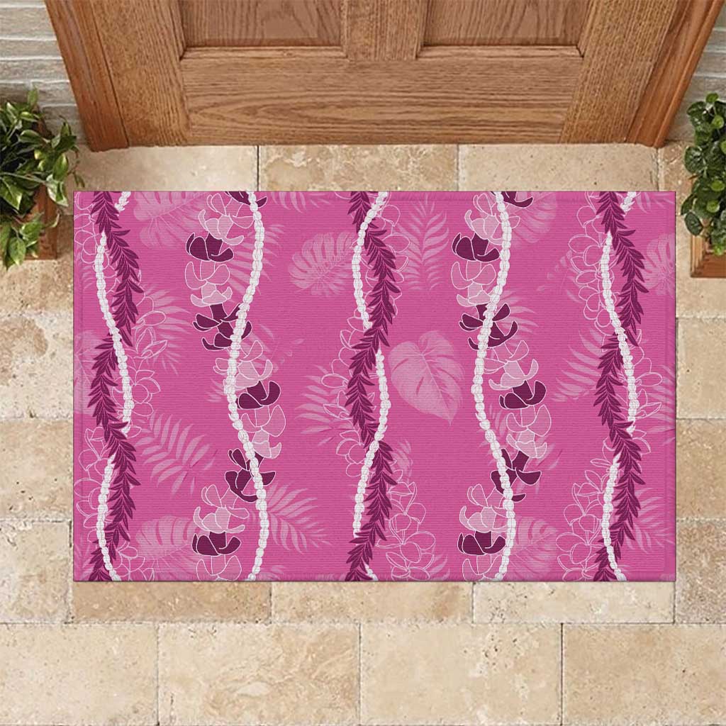 Hawaii Maile Lei Rubber Doormat With Pink Monstera Pattern LT05 Pink - Polynesian Pride