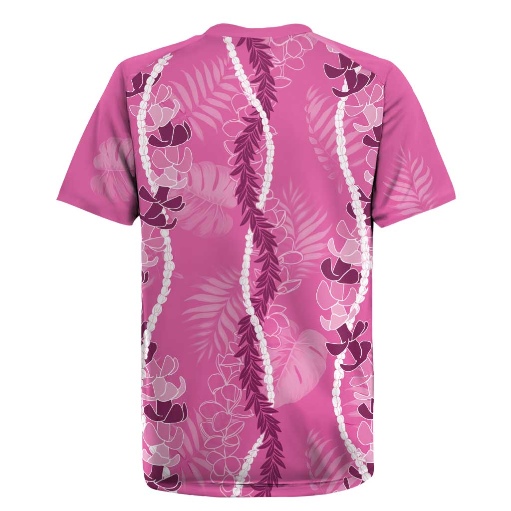 Hawaii Maile Lei Rugby Jersey With Pink Monstera Pattern