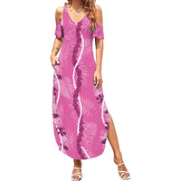 Hawaii Maile Lei Summer Maxi Dress With Pink Monstera Pattern LT05 Women Pink - Polynesian Pride