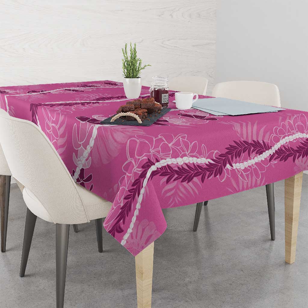 Hawaii Maile Lei Tablecloth With Pink Monstera Pattern