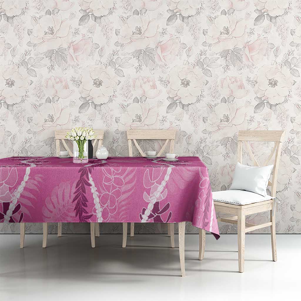 Hawaii Maile Lei Tablecloth With Pink Monstera Pattern