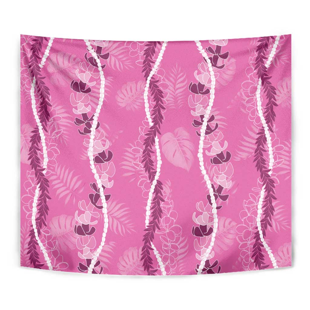 Hawaii Maile Lei Tapestry With Pink Monstera Pattern