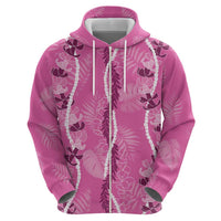 Hawaii Maile Lei Zip Hoodie With Pink Monstera Pattern