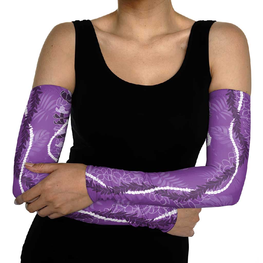 Hawaii Maile Lei Arm Sleeves With Violet Monstera Pattern LT05 - Polynesian Pride