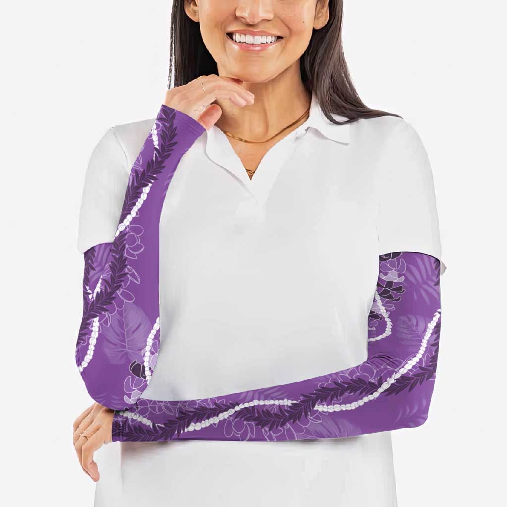 Hawaii Maile Lei Arm Sleeves With Violet Monstera Pattern LT05 - Polynesian Pride