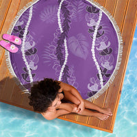 Hawaii Maile Lei Beach Blanket With Violet Monstera Pattern
