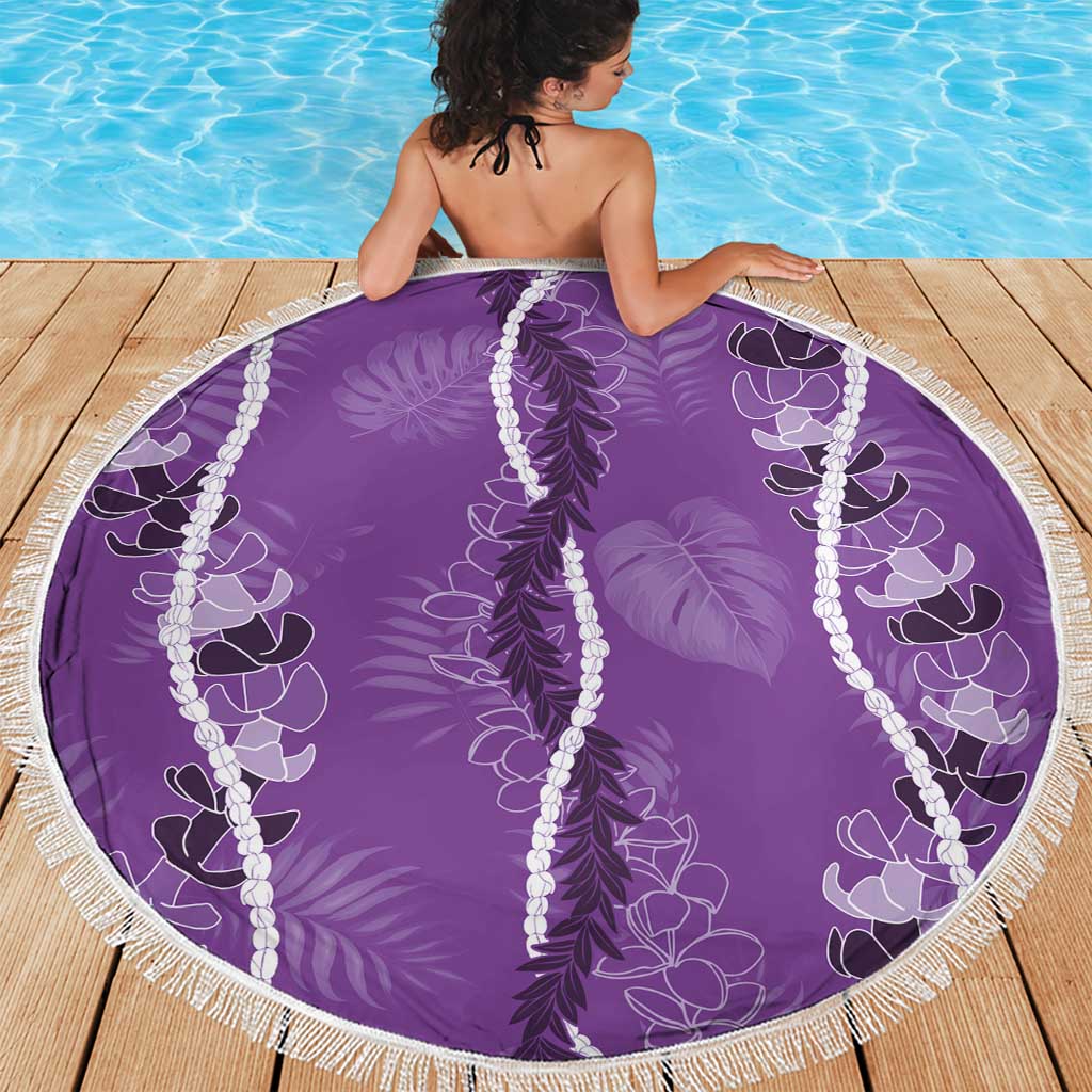 Hawaii Maile Lei Beach Blanket With Violet Monstera Pattern