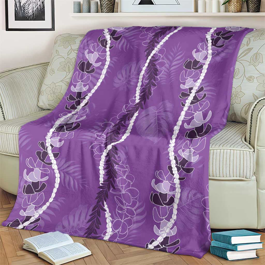 Hawaii Maile Lei Blanket With Violet Monstera Pattern