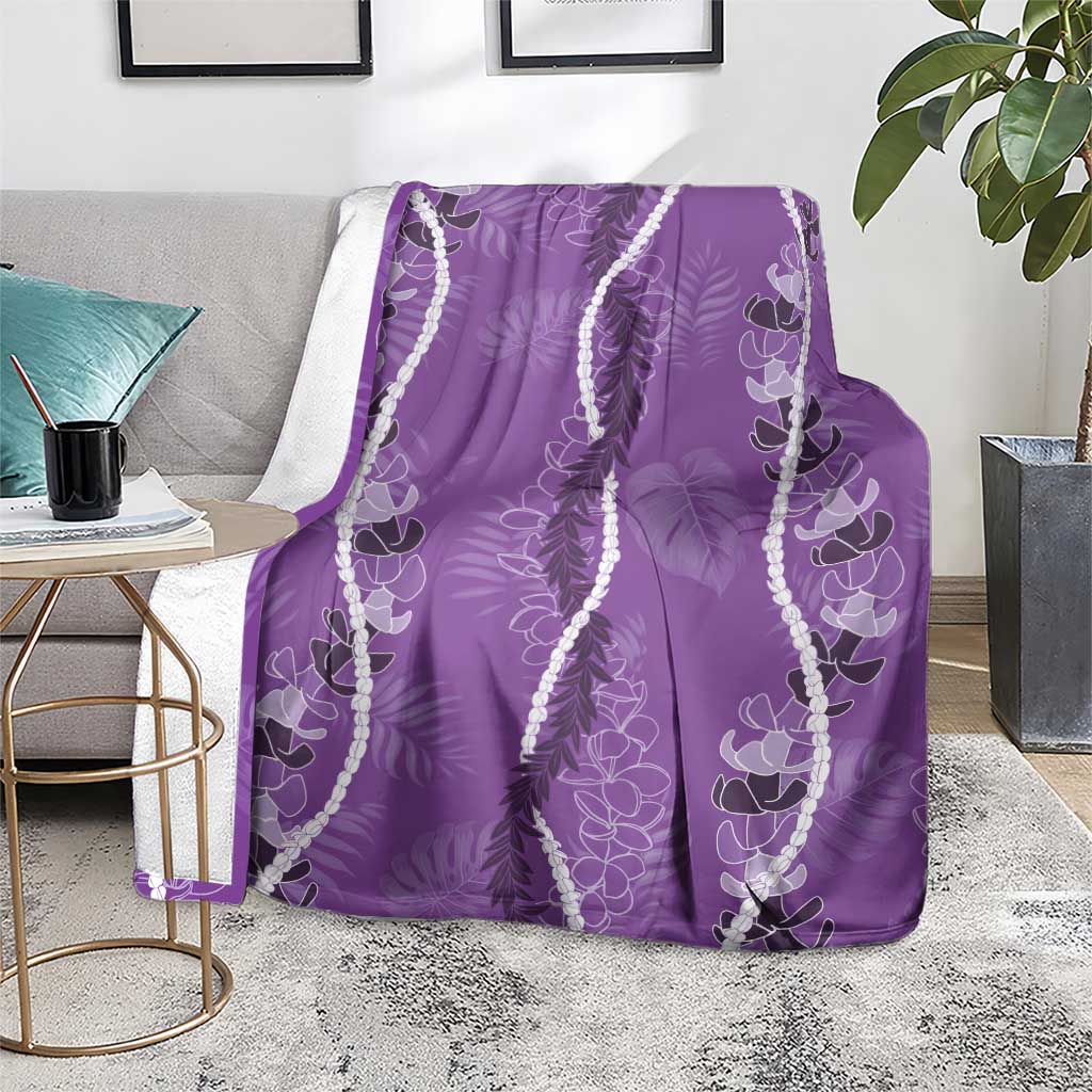Hawaii Maile Lei Blanket With Violet Monstera Pattern