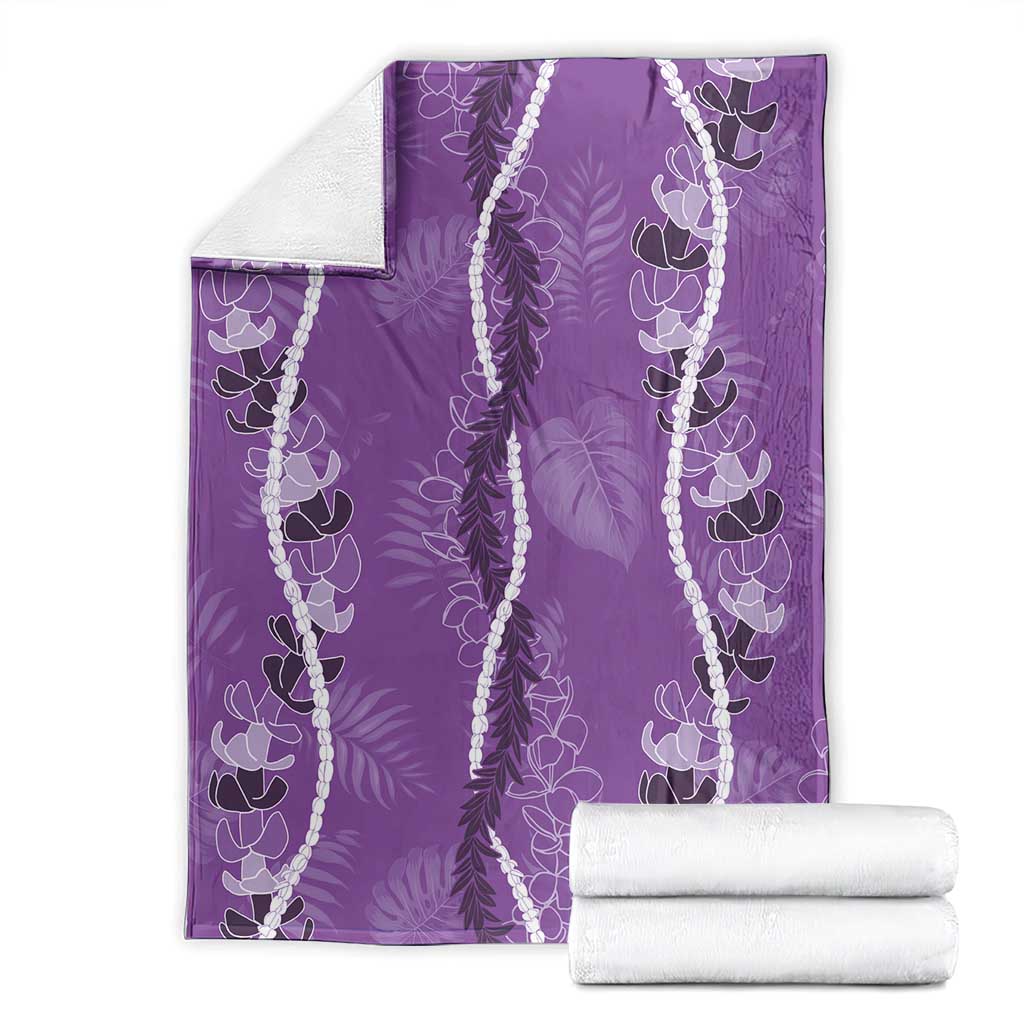Hawaii Maile Lei Blanket With Violet Monstera Pattern