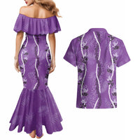 Hawaii Maile Lei Couples Matching Mermaid Dress and Hawaiian Shirt With Violet Monstera Pattern