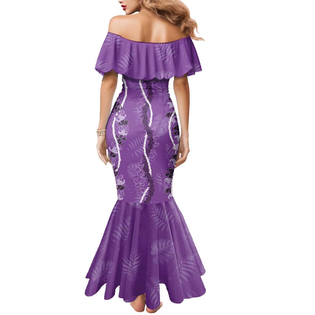 Hawaii Maile Lei Family Matching Mermaid Dress and Hawaiian Shirt With Violet Monstera Pattern LT05 - Polynesian Pride