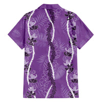 Hawaii Maile Lei Family Matching Off Shoulder Maxi Dress and Hawaiian Shirt With Violet Monstera Pattern