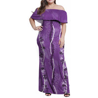 Hawaii Maile Lei Family Matching Off Shoulder Maxi Dress and Hawaiian Shirt With Violet Monstera Pattern