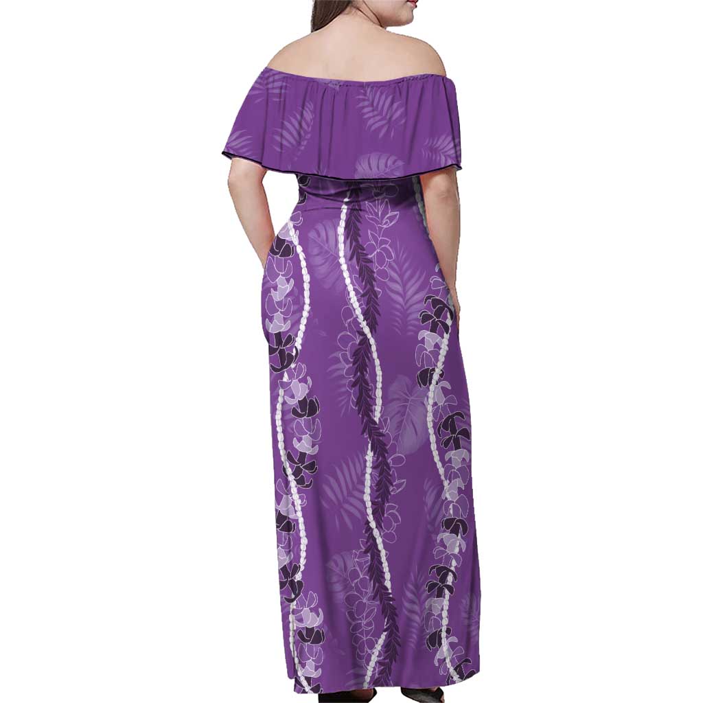 Hawaii Maile Lei Family Matching Off Shoulder Maxi Dress and Hawaiian Shirt With Violet Monstera Pattern