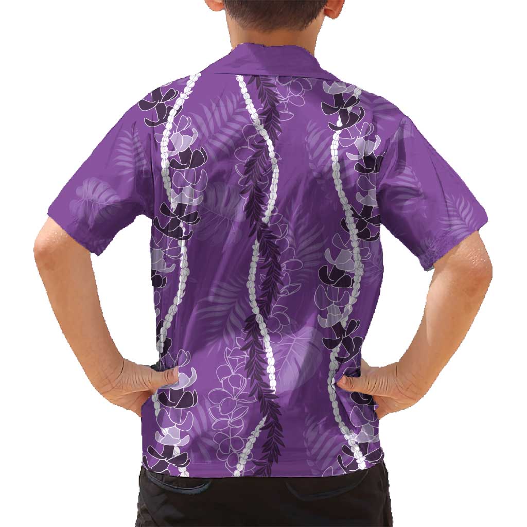 Hawaii Maile Lei Family Matching Off Shoulder Short Dress and Hawaiian Shirt With Violet Monstera Pattern LT05 - Polynesian Pride