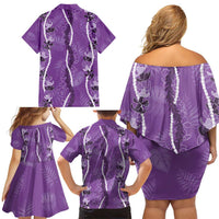 Hawaii Maile Lei Family Matching Off Shoulder Short Dress and Hawaiian Shirt With Violet Monstera Pattern LT05 - Polynesian Pride
