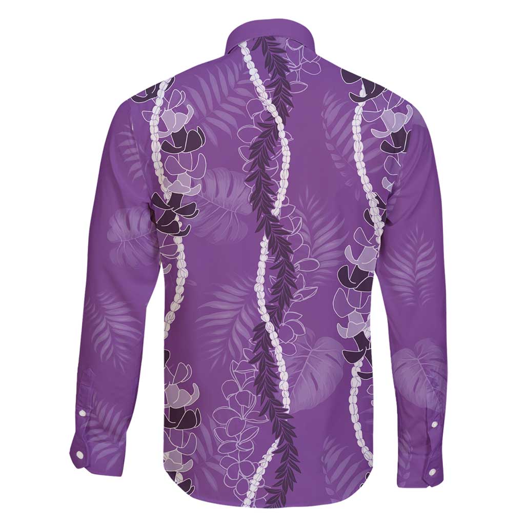 Hawaii Maile Lei Family Matching Off Shoulder Short Dress and Hawaiian Shirt With Violet Monstera Pattern LT05 - Polynesian Pride