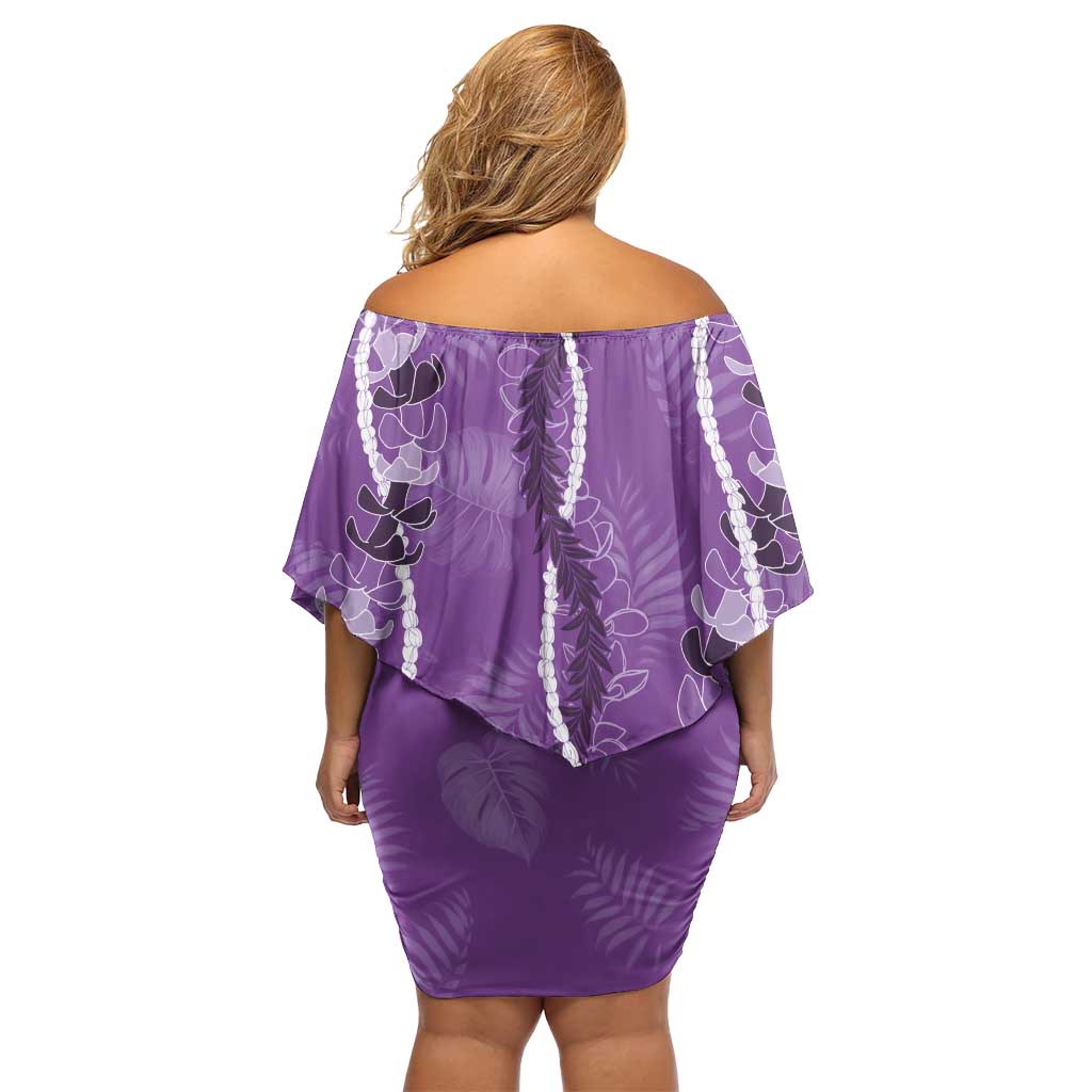 Hawaii Maile Lei Family Matching Off Shoulder Short Dress and Hawaiian Shirt With Violet Monstera Pattern LT05 - Polynesian Pride