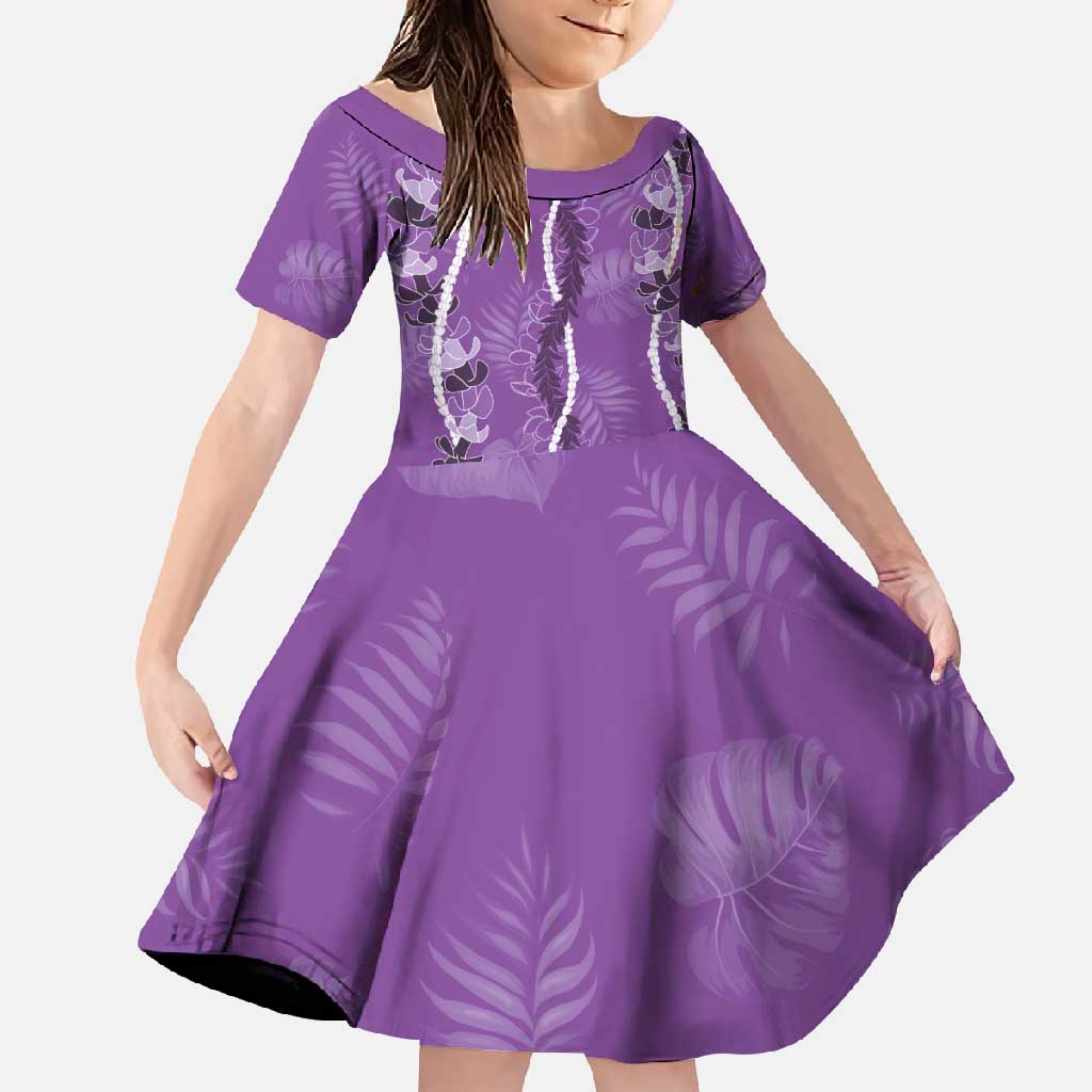 Hawaii Maile Lei Family Matching Tank Maxi Dress and Hawaiian Shirt With Violet Monstera Pattern LT05 Daughter's Dress Violet - Polynesian Pride