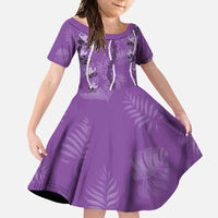 Hawaii Maile Lei Family Matching Tank Maxi Dress and Hawaiian Shirt With Violet Monstera Pattern LT05 Daughter's Dress Violet - Polynesian Pride