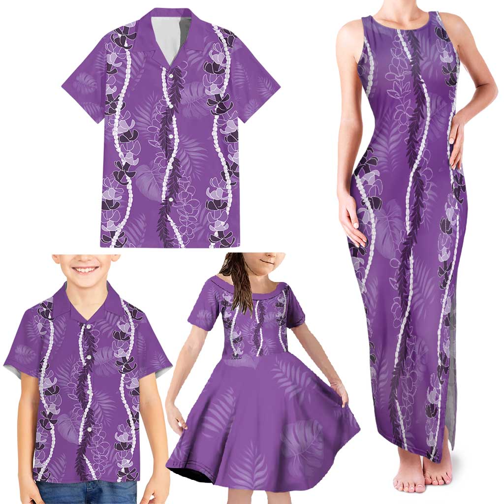 Hawaii Maile Lei Family Matching Tank Maxi Dress and Hawaiian Shirt With Violet Monstera Pattern LT05 - Polynesian Pride