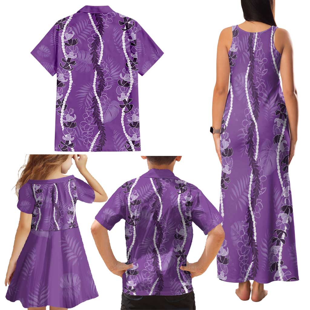 Hawaii Maile Lei Family Matching Tank Maxi Dress and Hawaiian Shirt With Violet Monstera Pattern LT05 - Polynesian Pride