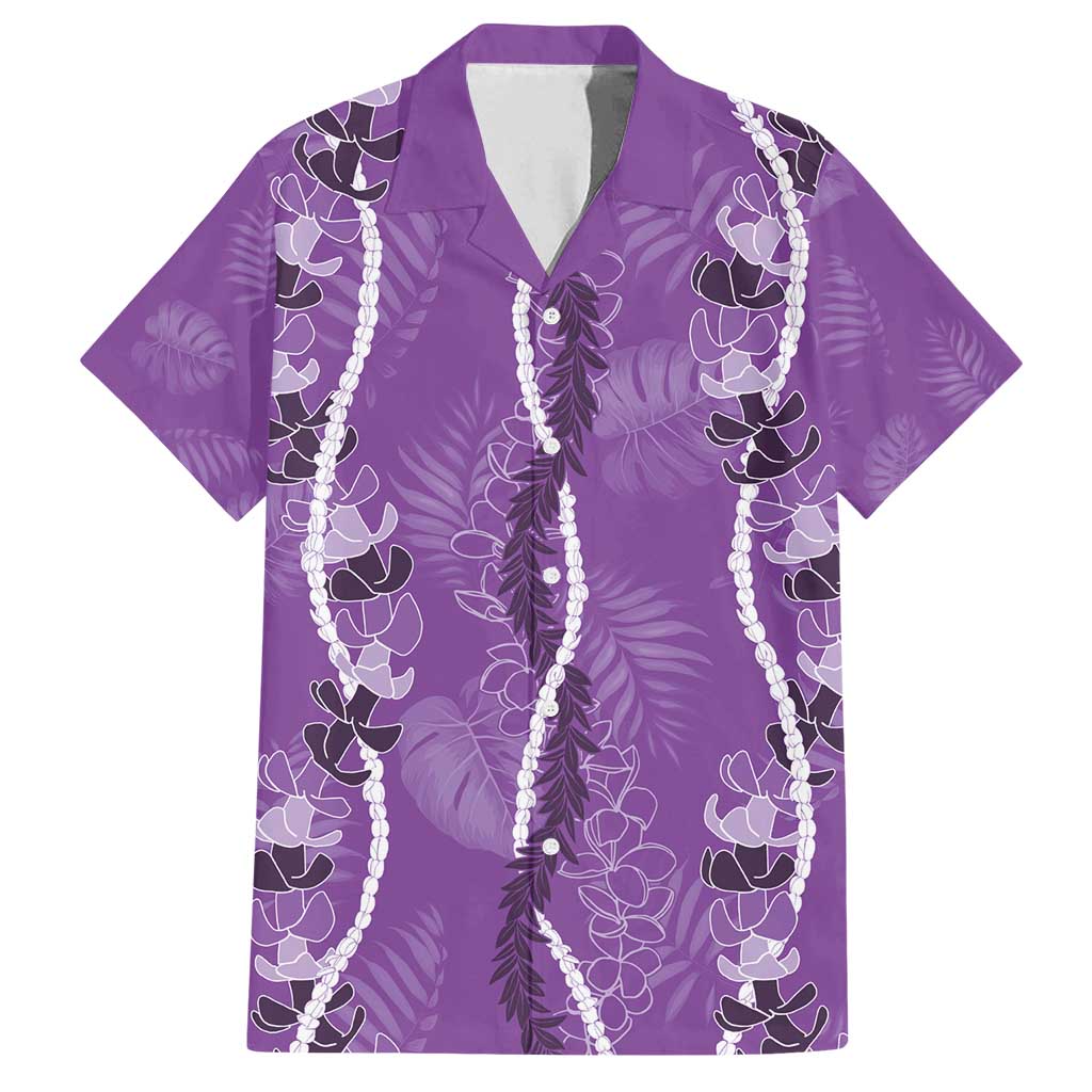 Hawaii Maile Lei Family Matching Tank Maxi Dress and Hawaiian Shirt With Violet Monstera Pattern LT05 Dad's Shirt - Short Sleeve Violet - Polynesian Pride