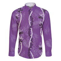 Hawaii Maile Lei Family Matching Tank Maxi Dress and Hawaiian Shirt With Violet Monstera Pattern LT05 Dad's Shirt - Long Sleeve Violet - Polynesian Pride