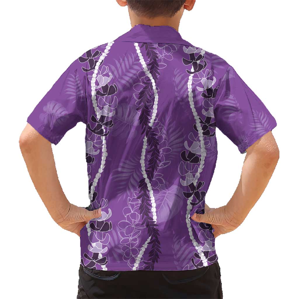Hawaii Maile Lei Kid Hawaiian Shirt With Violet Monstera Pattern