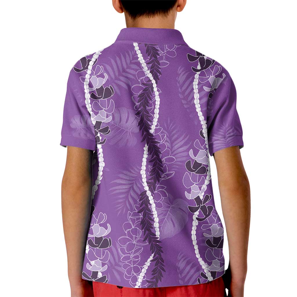 Hawaii Maile Lei Kid Polo Shirt With Violet Monstera Pattern