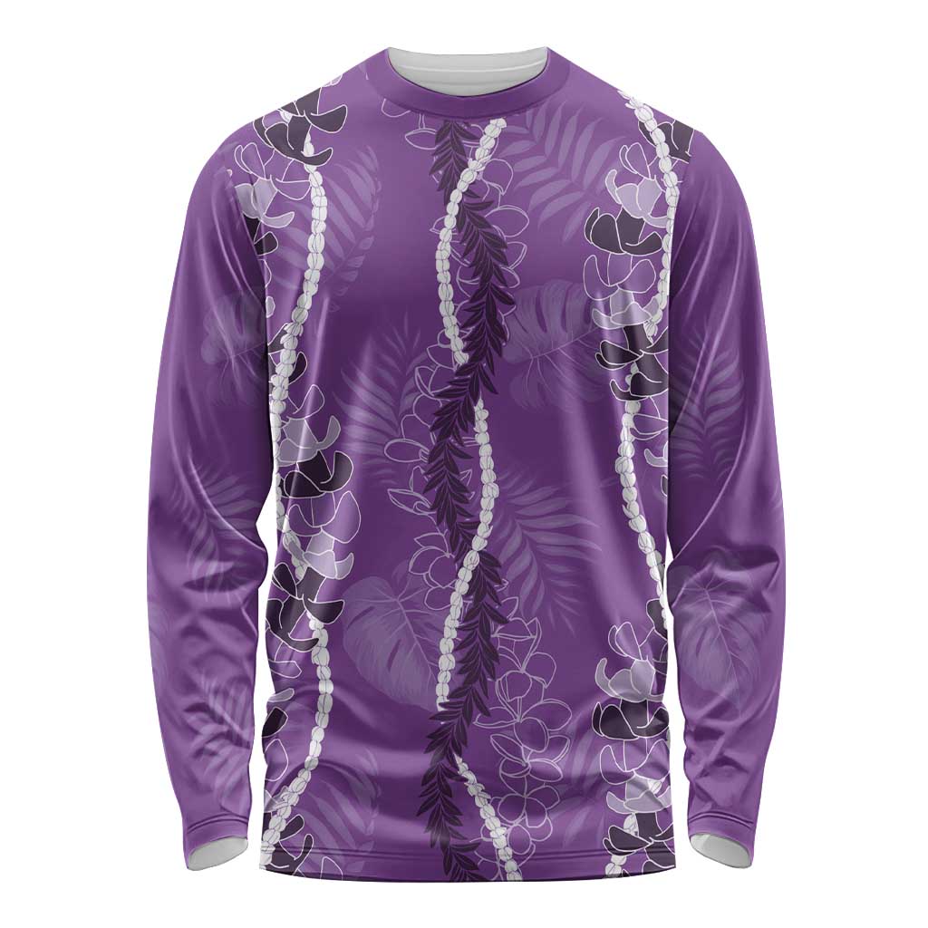 Hawaii Maile Lei Long Sleeve Shirt With Violet Monstera Pattern LT05 Unisex Violet - Polynesian Pride