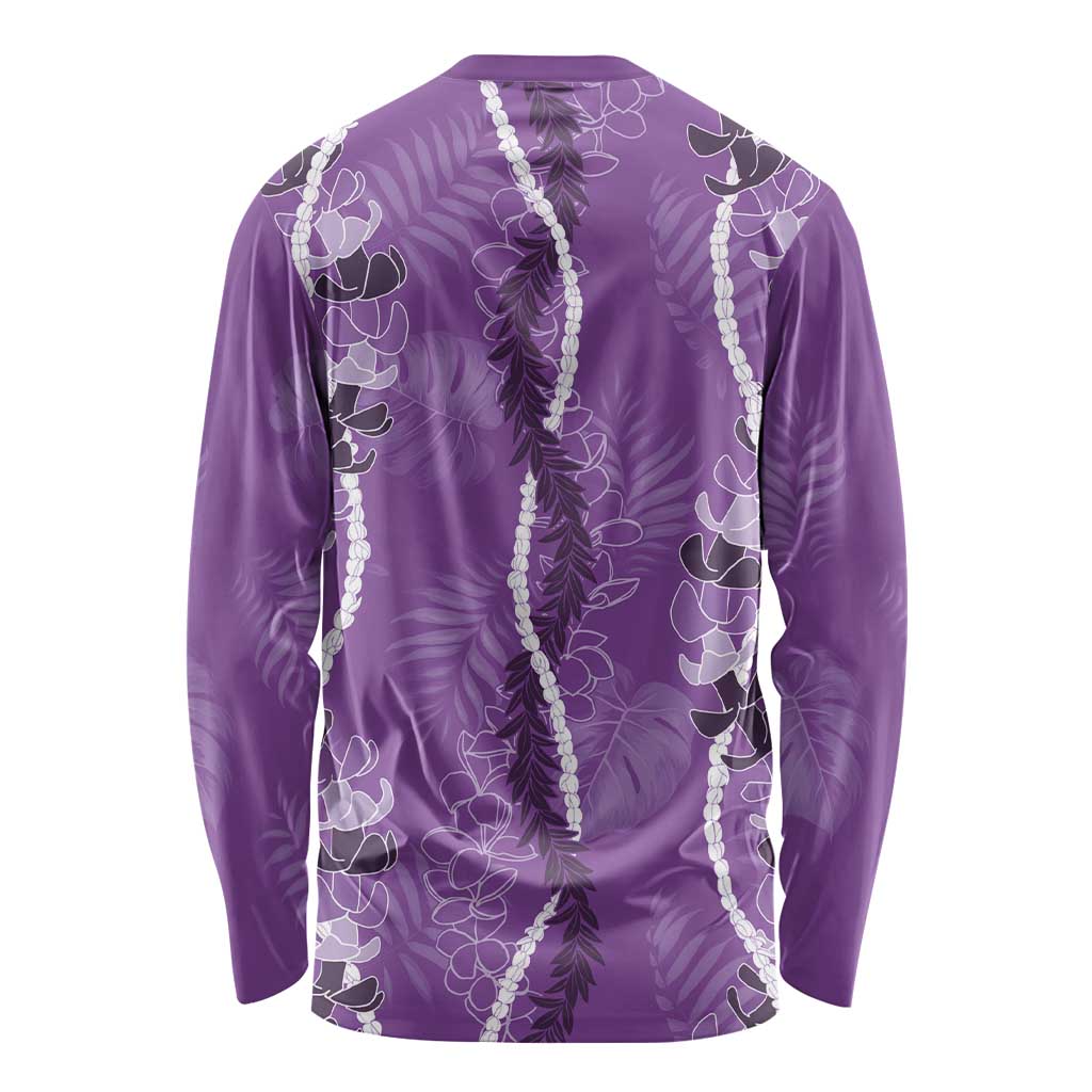Hawaii Maile Lei Long Sleeve Shirt With Violet Monstera Pattern LT05 - Polynesian Pride