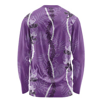 Hawaii Maile Lei Long Sleeve Shirt With Violet Monstera Pattern LT05 - Polynesian Pride