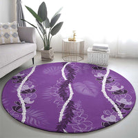 Hawaii Maile Lei Round Carpet With Violet Monstera Pattern LT05 - Polynesian Pride