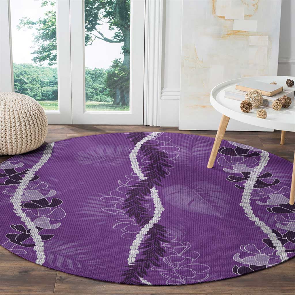 Hawaii Maile Lei Round Carpet With Violet Monstera Pattern LT05 - Polynesian Pride