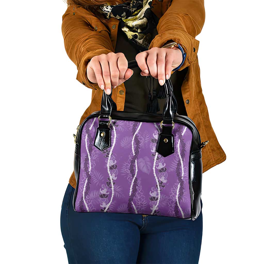 Hawaii Maile Lei Shoulder Handbag With Violet Monstera Pattern LT05 One Size Violet - Polynesian Pride