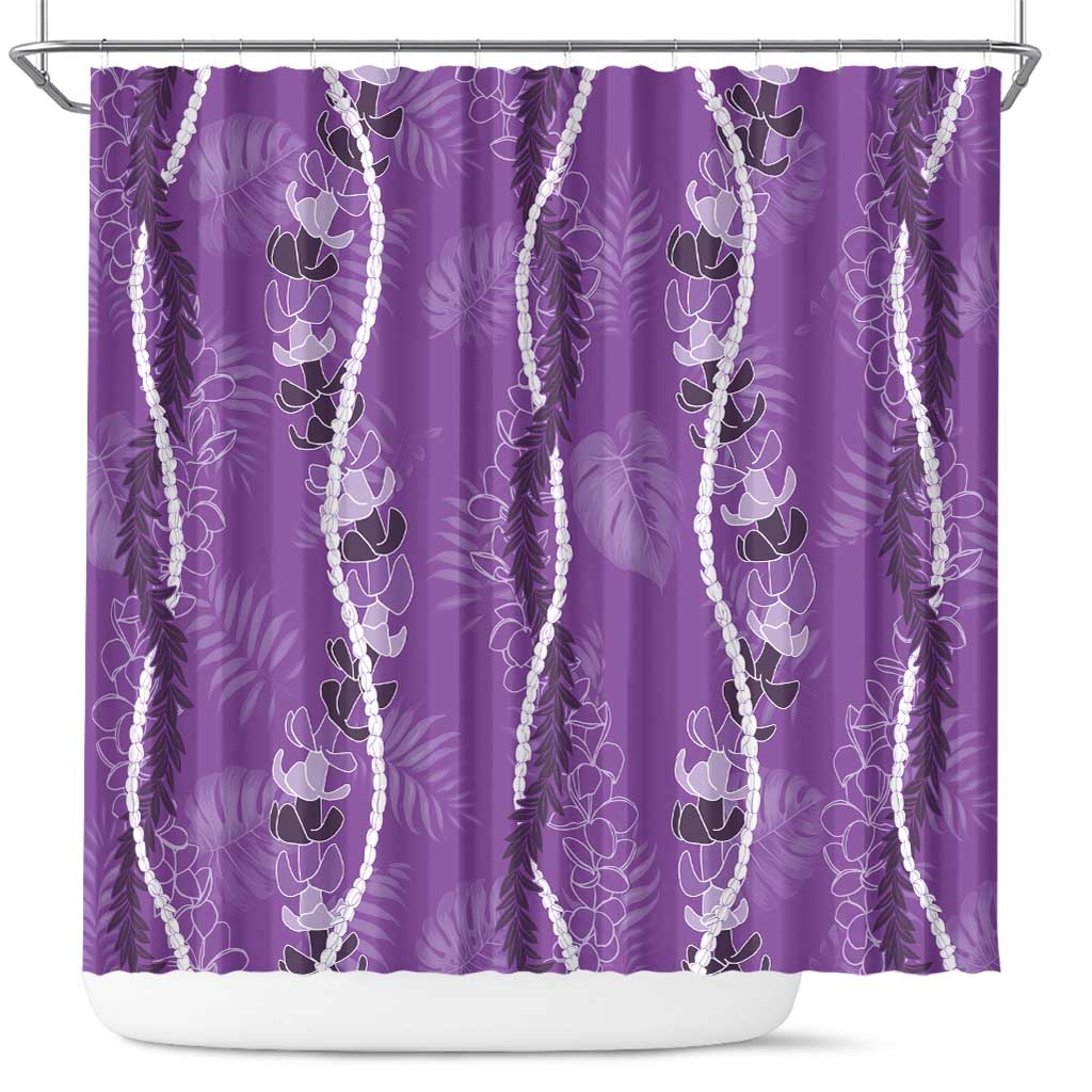 Hawaii Maile Lei Shower Curtain With Violet Monstera Pattern LT05 Violet - Polynesian Pride