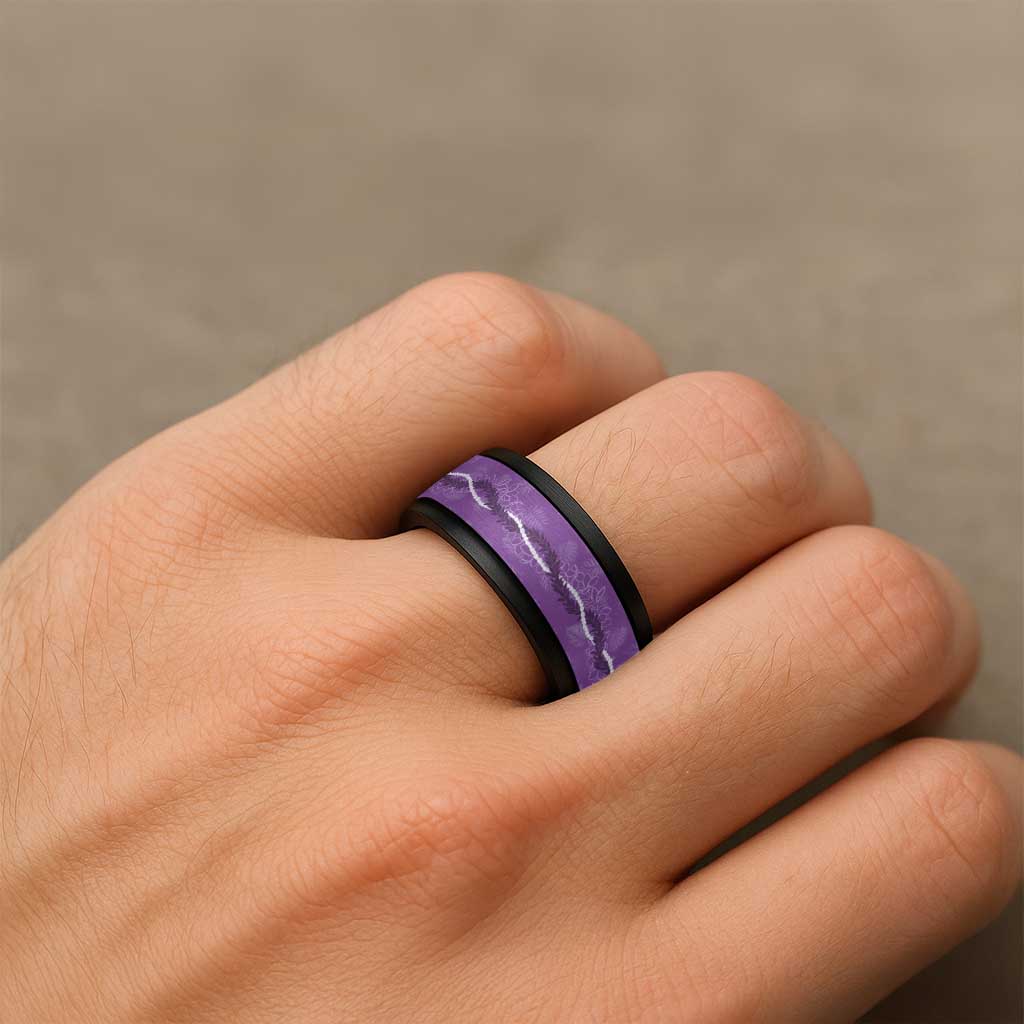 Hawaii Maile Lei Spinner Ring With Violet Monstera Pattern - Polynesian Pride