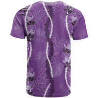 Hawaii Maile Lei T Shirt With Violet Monstera Pattern LT05 - Polynesian Pride
