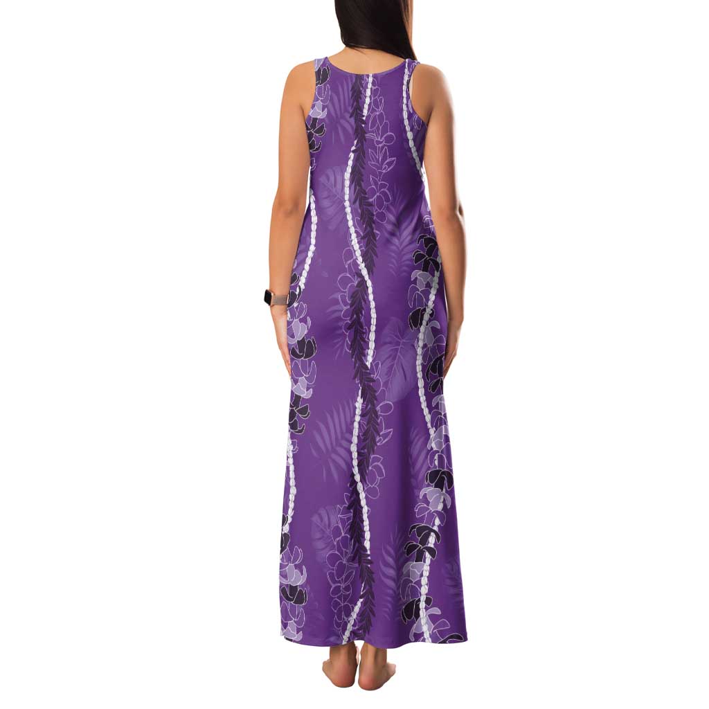 Hawaii Maile Lei Tank Maxi Dress With Violet Monstera Pattern