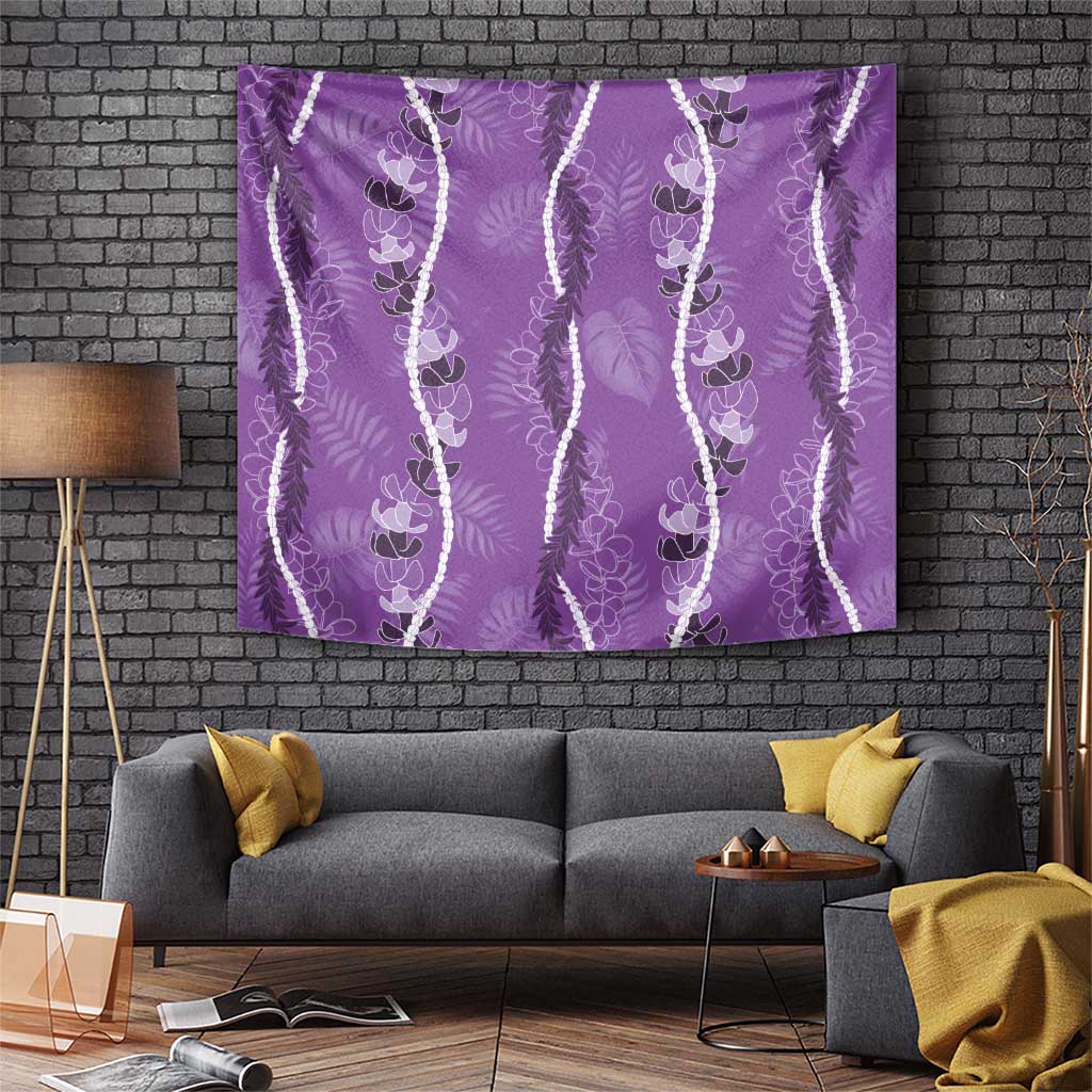 Hawaii Maile Lei Tapestry With Violet Monstera Pattern LT05 Violet - Polynesian Pride