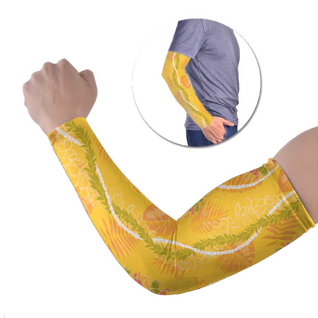 Hawaii Maile Lei Arm Sleeves With Yellow Monstera Pattern LT05 Set of 2 Yellow - Polynesian Pride