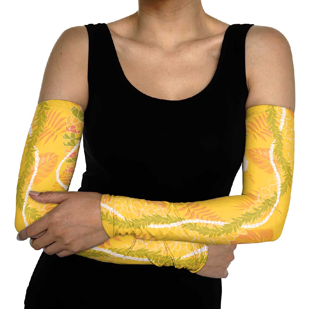Hawaii Maile Lei Arm Sleeves With Yellow Monstera Pattern LT05 - Polynesian Pride